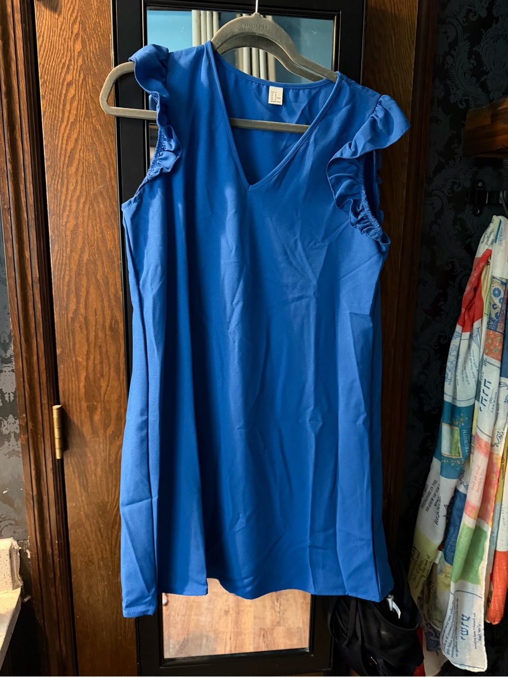 Amazon Royal Blue V-Neck Ruffle Sleeve Shift Dress